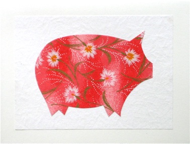 Yuzen Daisy Pig 
on white feather paper