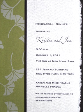
Rehearsal Dinner with Silver 
Gingko Leaves 