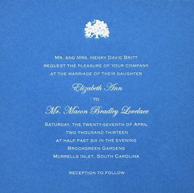 
Wedding Invitation with Live Oak,
Foil stamped 