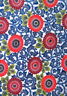 
Chrysanthemum Arabesque
reds, navy and green on white